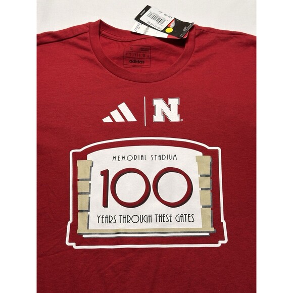 Nebraska Huskers Memorial Stadium Adidas NU Short Sleeve Shirt Mens Small NWT - Picture 2 of 11